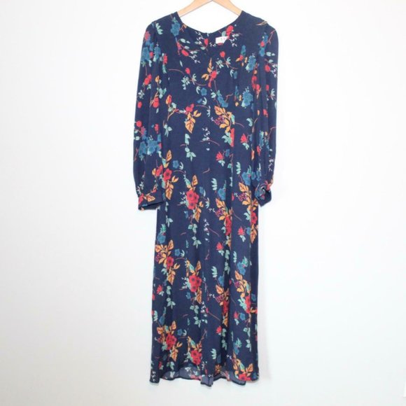SEA New York Mari Floral Midi Dress Navy Blue V-Neck Long Sleeve Size 6 H12689 - Picture 2 of 10